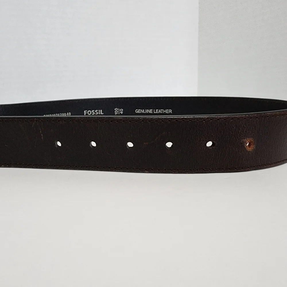 Fossil Brown Genuine Leather Belt Silver Buckle Size 100/40